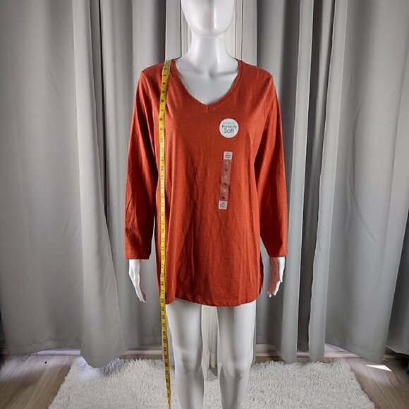 Kim Rogers Perfectly Soft Deep Orange Crew Neck Cotton Blend T-Shirt Sz XL (NWT) - Picture 5 of 12